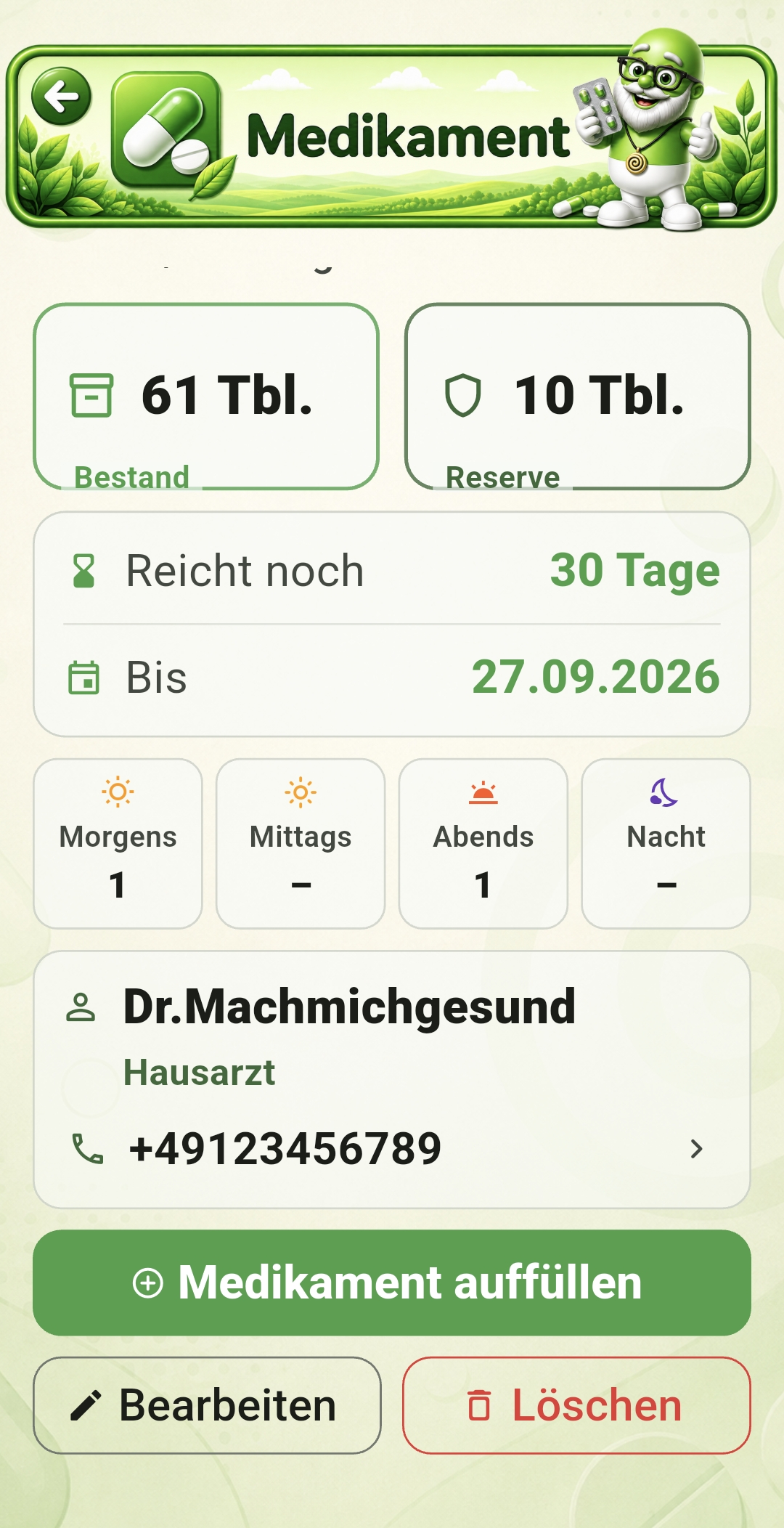 Medikamentenkarte in MediHüter